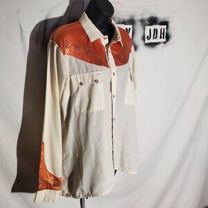 Vintage No label Semi-Sheer Shirt with Satin Western Design - shipping incl